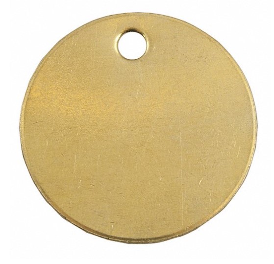 1 1/2" ROUND BRASS TAG W/3/16" HOLE